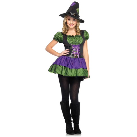 2tl. Junior Hocus Pocus Kostüm Set Mit Bäuerlichen Kleid Und Passende Hexen Hut