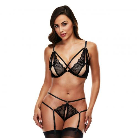 Baci Strappy Strumpfband-Gesetztes Schwarzes S/M