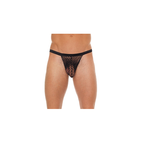 Men Briefs : Mens Black G-String With Black Net Pouch